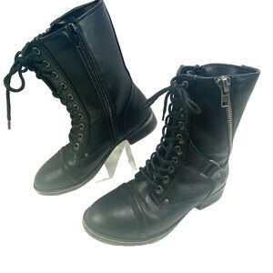 Rampage Ram Jedi Boots 6.5 Women’s Black Side Detail Zipper Moto Buckle Lace-Up